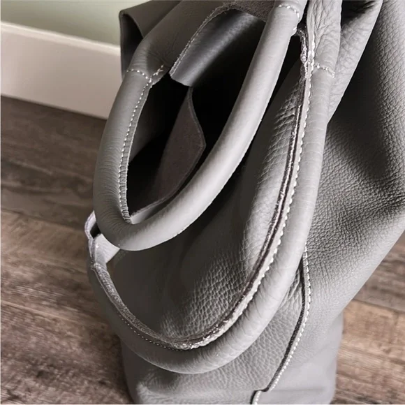 NWOT Gray Leather Tote Bag - Picture 10 of 12